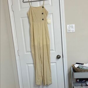 Altar'd State Yellow and Cream Striped Jumpsuit